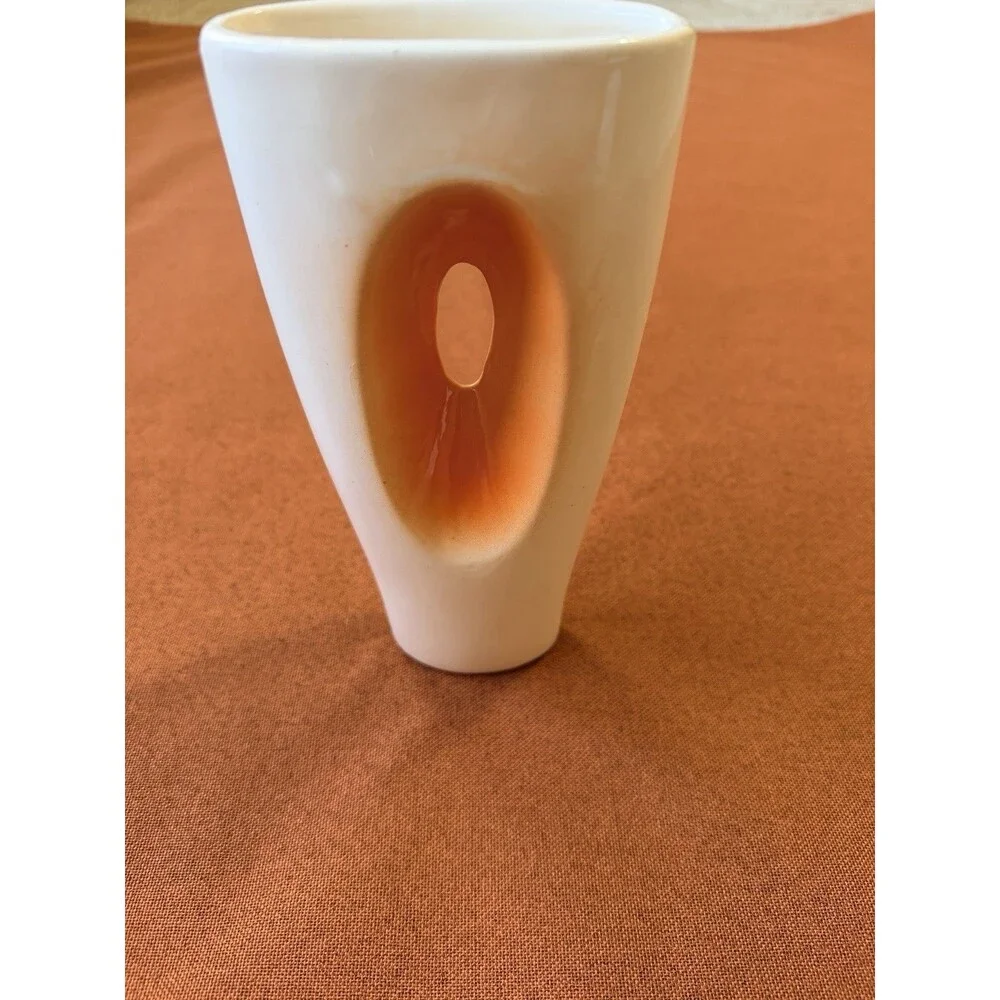 Gorgeous Modern White & Orange Peakaboo Vase small chip/hairline crack-see photo